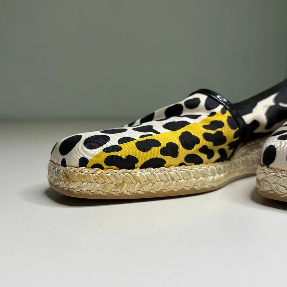 Stuart Weitzman Animal Print Slip On Mini Wedge Espadrilles Square Toe 9